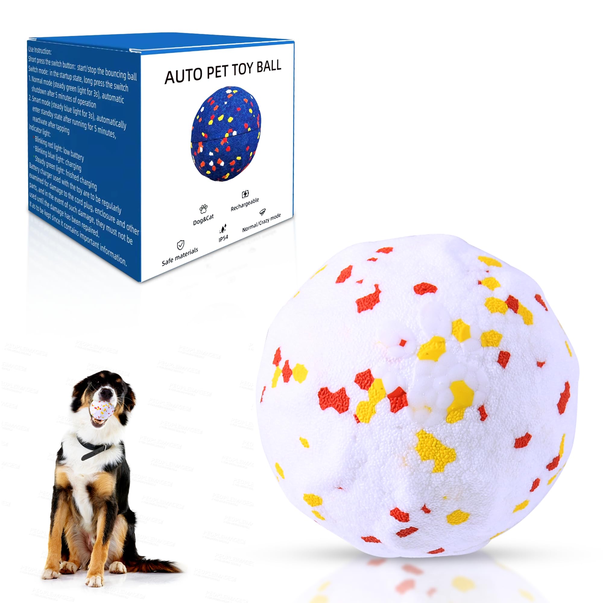 Smart Interactive Dog Toys New E-TPU Material Automatic Moving Crazy Bouncing and Rotating Interactive Dog Ball IPX7 Waterproof
