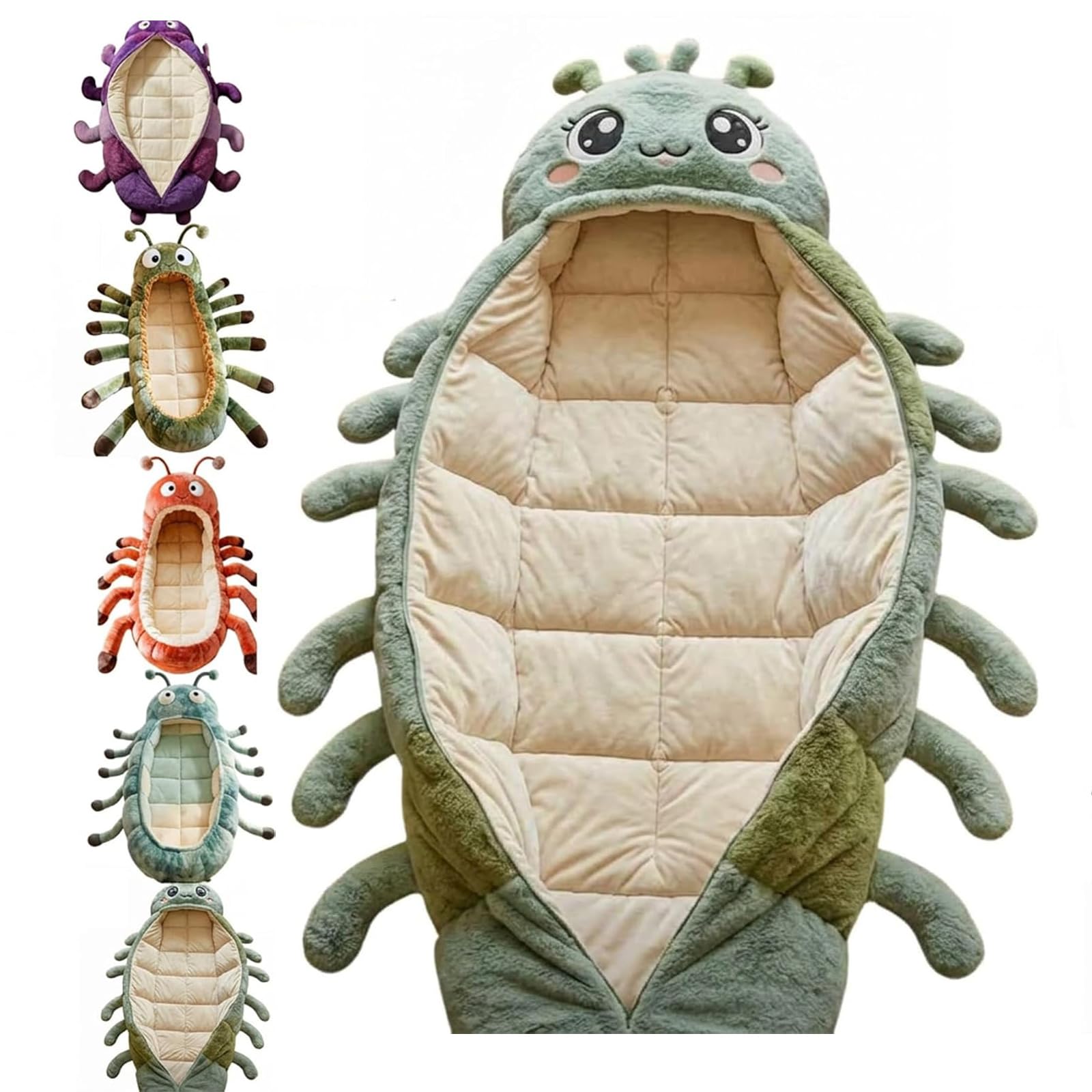 Hugging Caterpillar Sleeping Bag, Plush Cocoon Sleep Sack, Pull Cord Lounger for Adults, Cozy Hooded Nap Pod, Full Body Animal Floor Pillow, Washable Warm Snuggle Sack for Teens — view 11