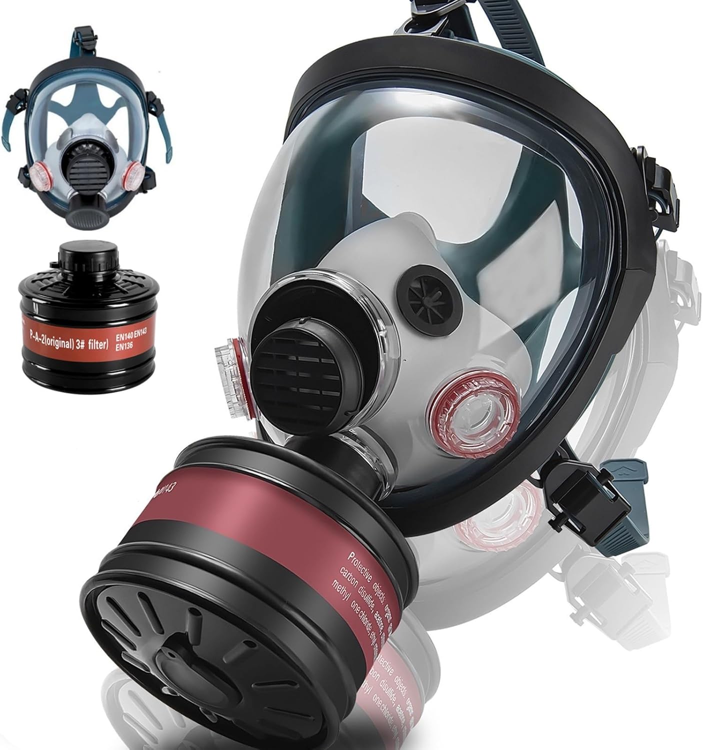 Gas Mask, Full Face Respirator Mask with 40mm Filter for Painting, Chemical Organic Vapor, Machine Polishing, Welding