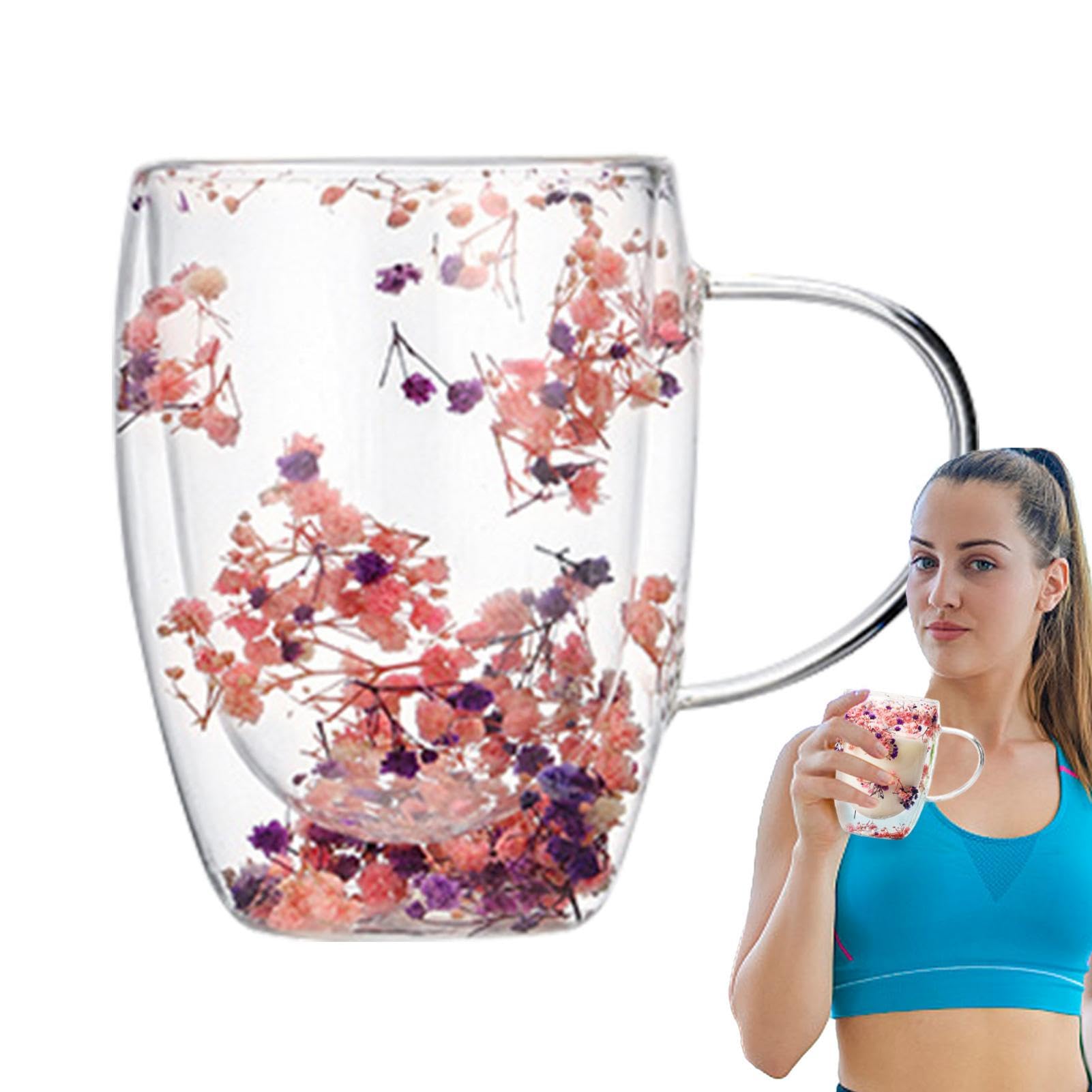 Riempivi per tazze da tè ai fiori Fiori secchi Tazza in vetro a doppia parete Tazze da tè e caffè resistenti al calore Tazza da latte espresso Tazze da caffè espresso