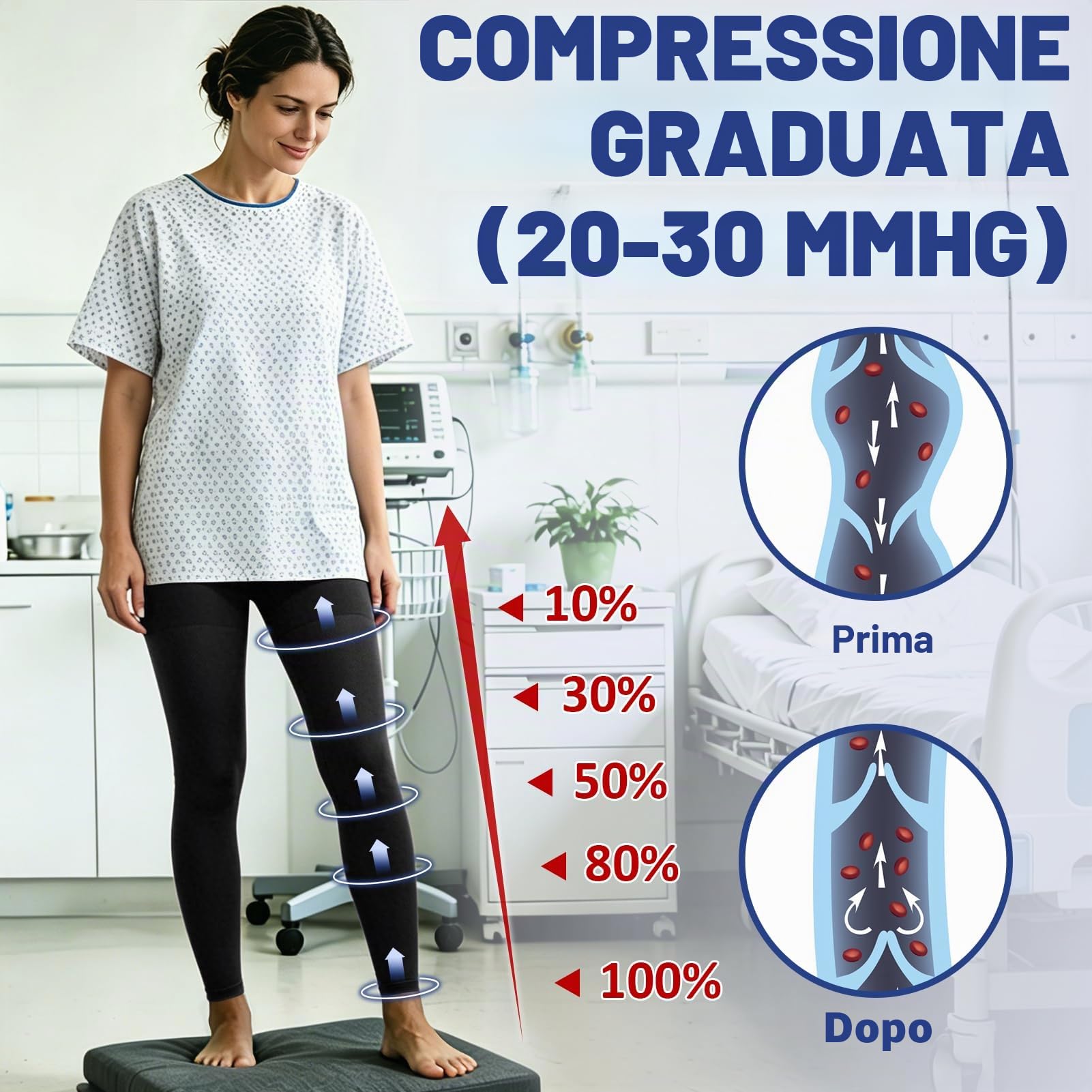 Collant a compressione medica per donne e uomini, collant opachi senza piedi in vita alta compressione 20-30mmHg supporto graduato