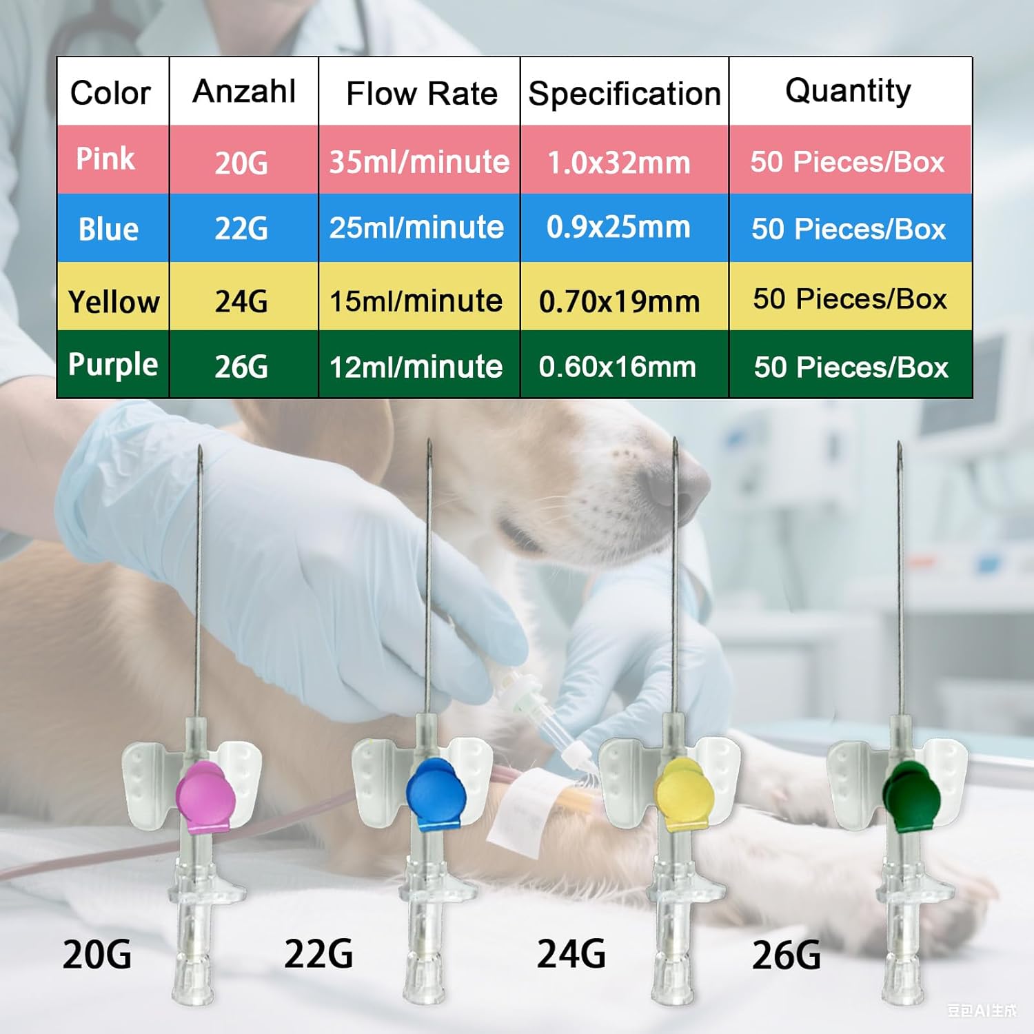 100PCS Veterinary Indwelling Needle with Medication Port, Veterinary IV Catheter, Disposable Veterinary Intravenous Catheters, Veterinary Instruments for All Sizes of Animals