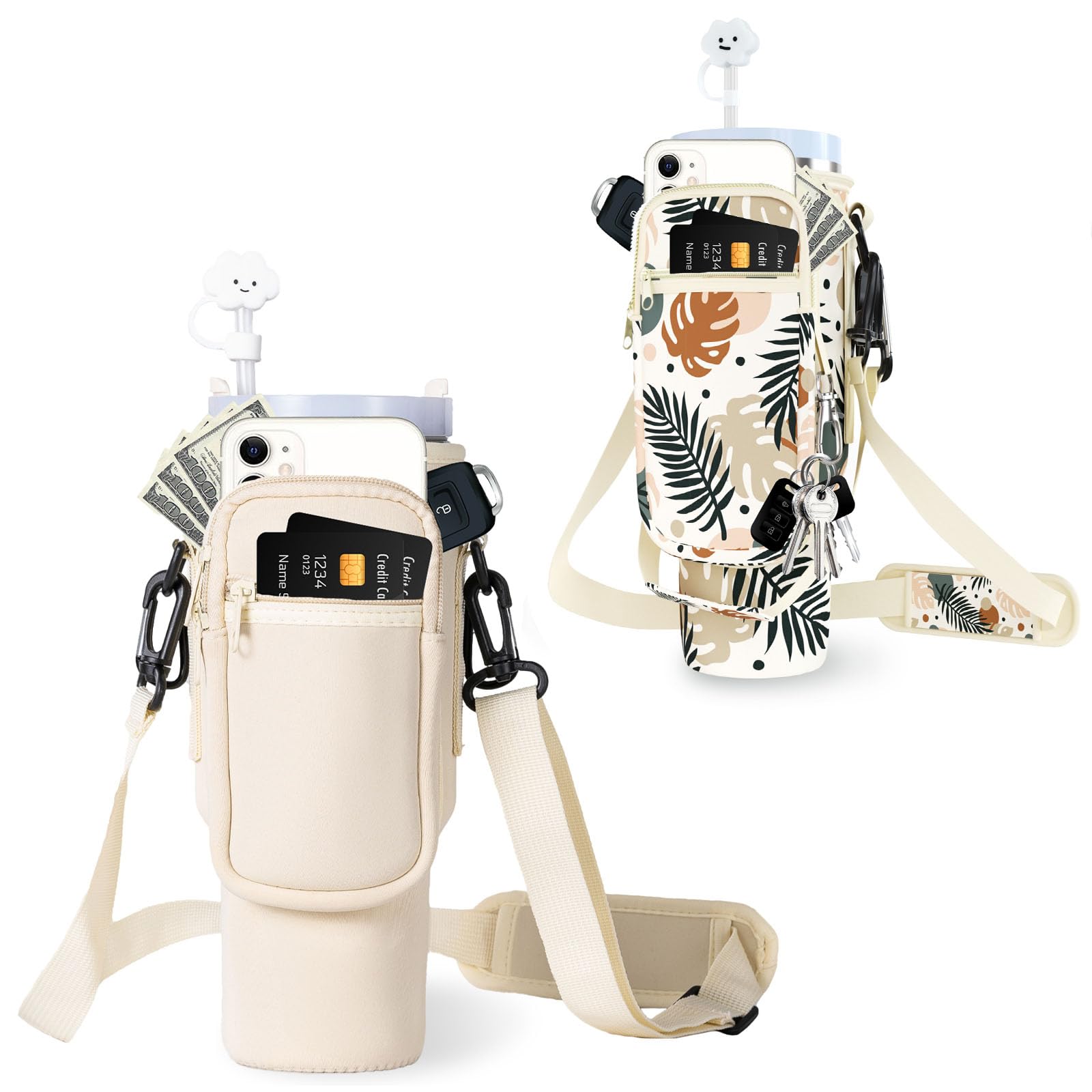 dabria Water Bottle Carrier Bag 40OZ Cream + 40OZ Cream Leaf