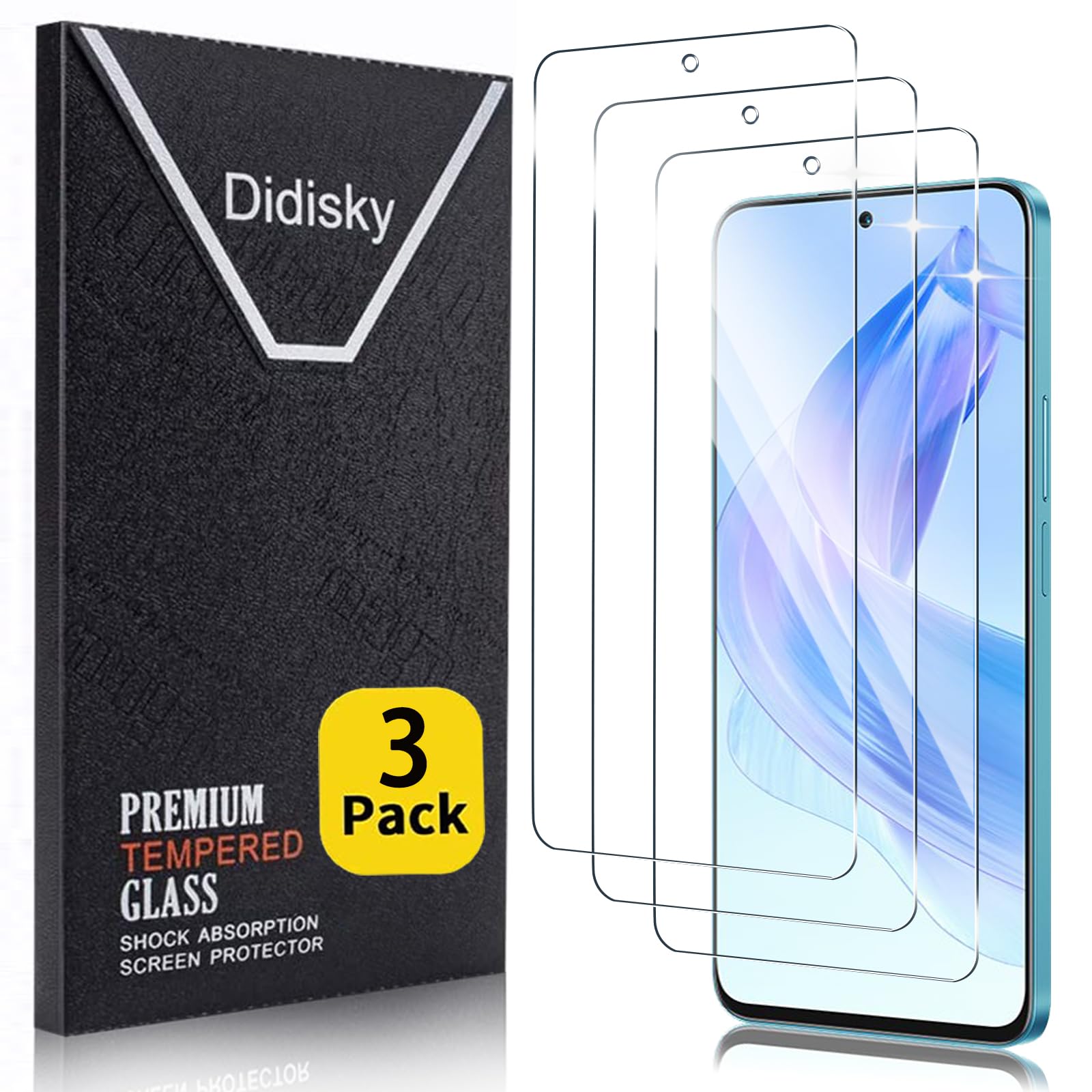 Didisky 3 Pack Tempered Glass Screen Protector for Honor 90 Lite, Scratch-Resistant, 9H Hardness, No Bubbles