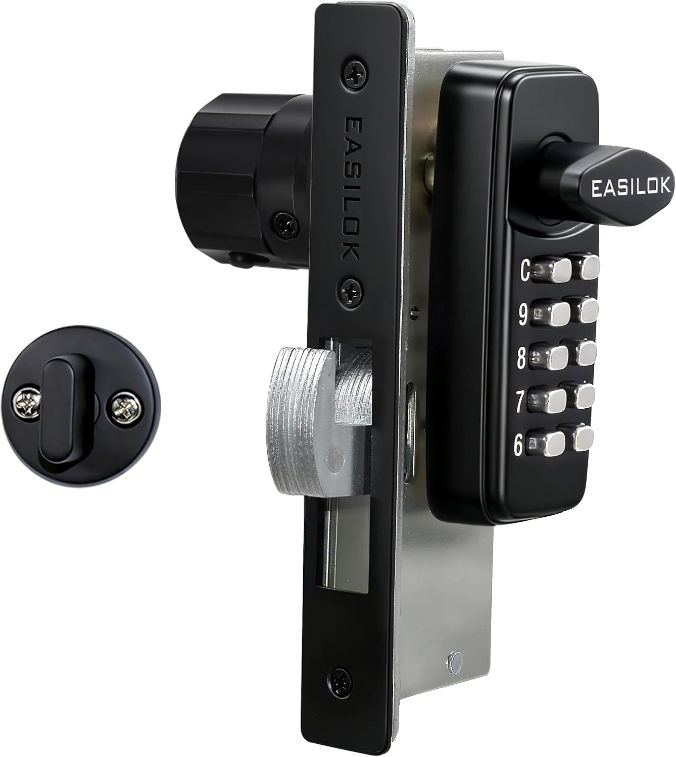Xiang's Keyless Mechanical Keypad Storefront Mortise Lock, DIY No‑Drill,Adams Rite Replacement for Aluminum Glass Narrow Stile Commercial Doors, 1‑1/8" Backset Hook Bolt, Black