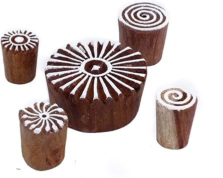 Floral Wooden Printing Stamps for Card Making Scrapbooking and Crafts - Mehndi Print Blocks for Crafting on Fabric, Clay, Henna, Tattoo, Arty Crafty [Set of 5] Hashcart