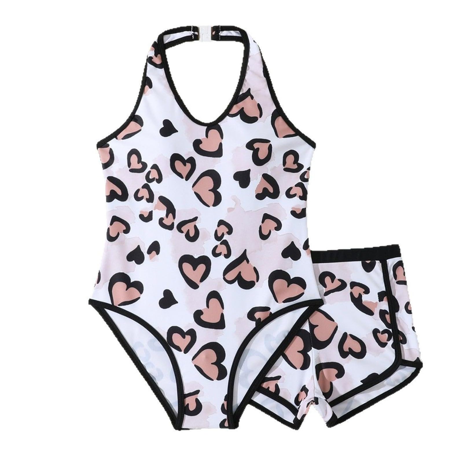 Generisch Bañador para niña con bonito estampado de corazones y pantalón corto