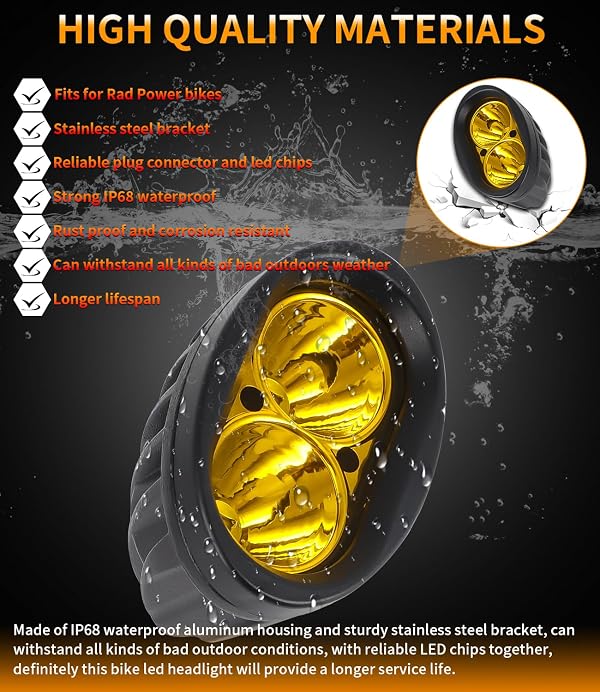 E-Bike LED Headlight for Rad Power Bikes Mini Rover Expand Runner, High Output E-Bike LED Lights Head Light with Mounting Bracket and Plug, Plug and Play | Brighter | Waterproof (Yellow Light) by Foruly - Image 6