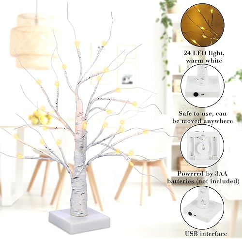 Miniatura 3 de Macarrie 20 piezas Árbol de abedul con luces LED para decoraciones de Navidad y bodas, Árbol de mesa iluminado blanco, mini ramas artificiales,