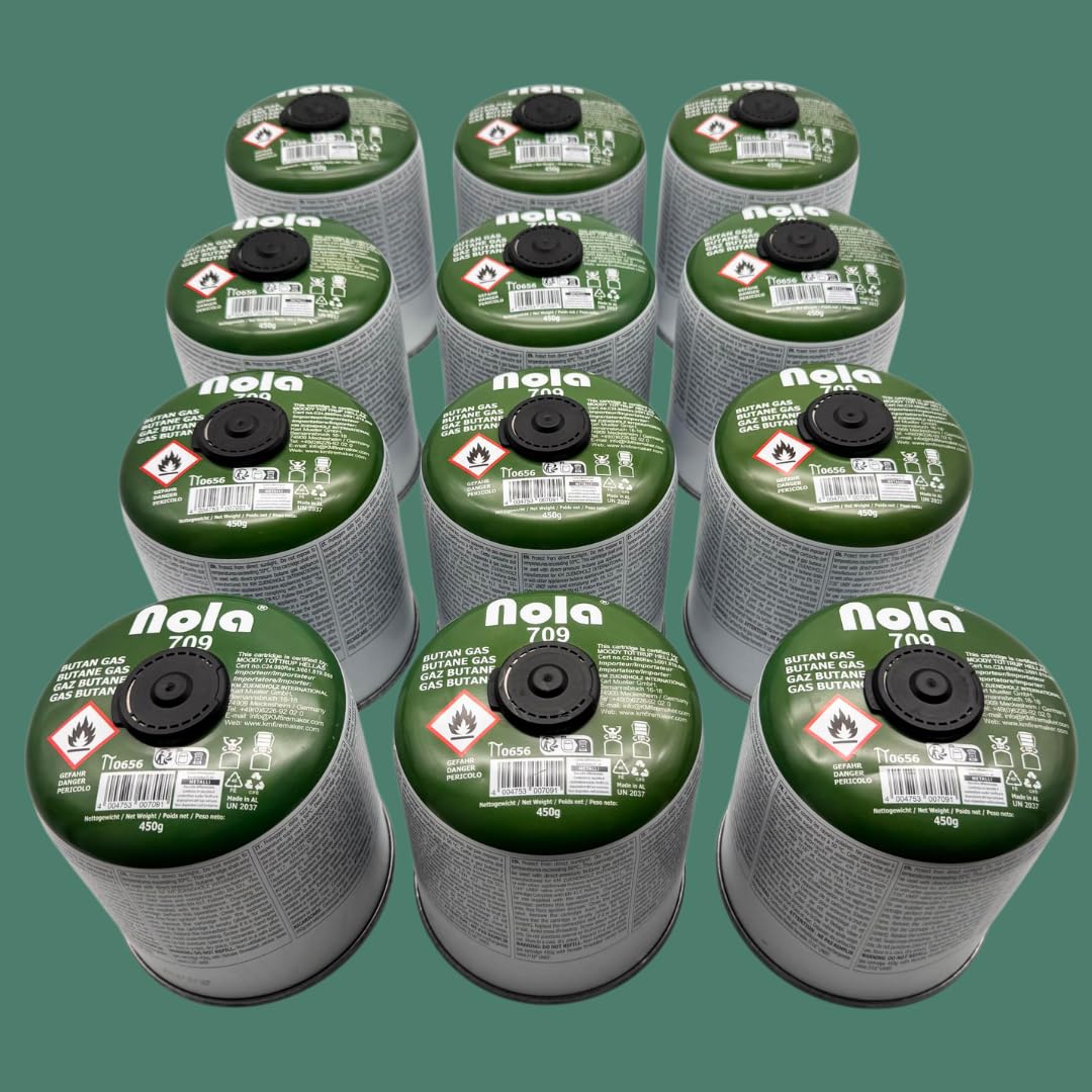 NOLA 450g Gaskartusche mit Schraubventil – Propan-/Butan Gas Kartusche EN417 – Ventilkartusche für Campingkocher, Gaskocher & Gasgrill – Outdoor Campinggas Schraubkartusche (8, Weiß)
