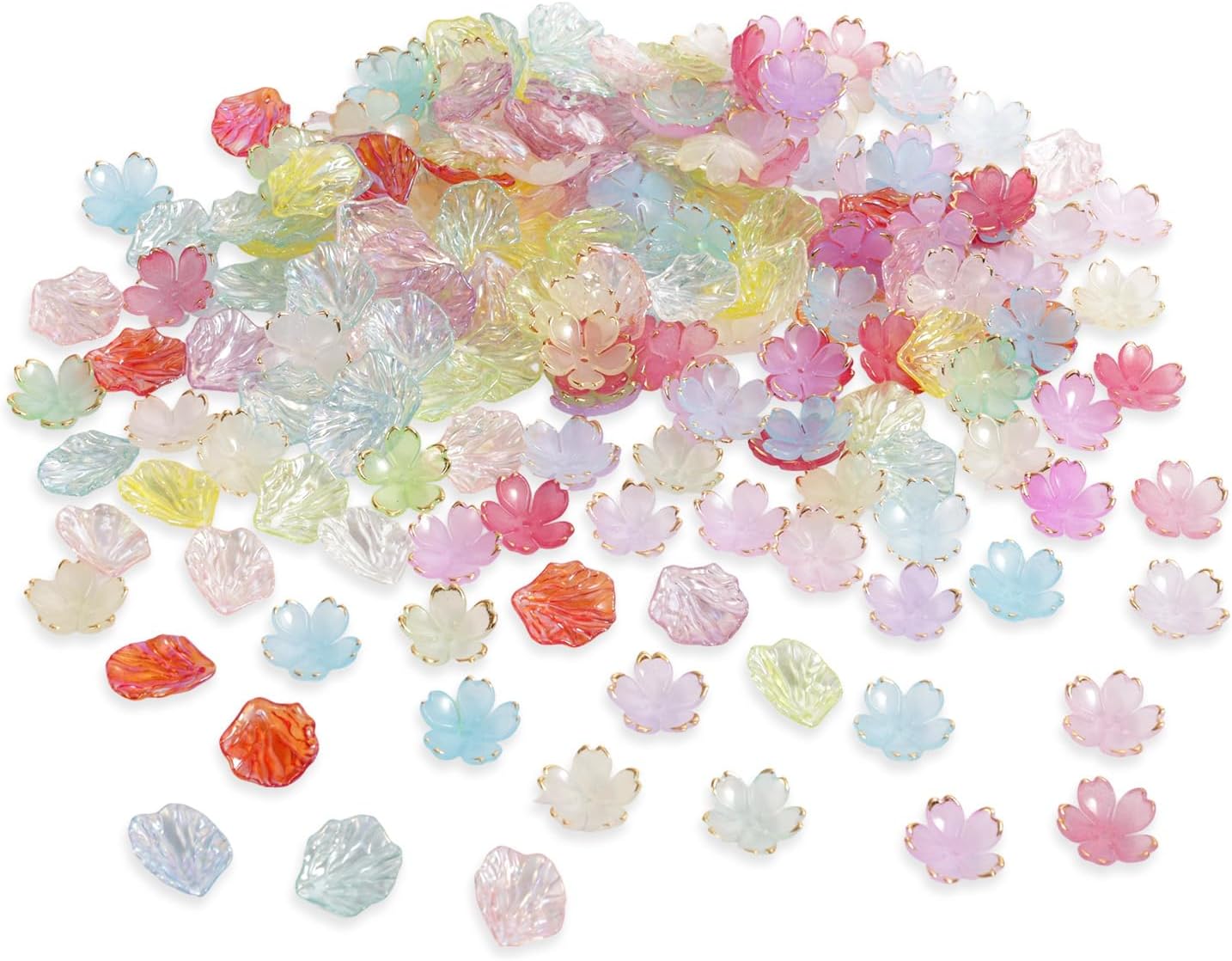 200pcs Acrylic Flower Beads, Mixed Color Floral Spacer Beads with Cherry Blossom & Camellia Shape Flower Plant Charm for Jewelry Making Necklace Bracelet Earrings & Craft Decorations