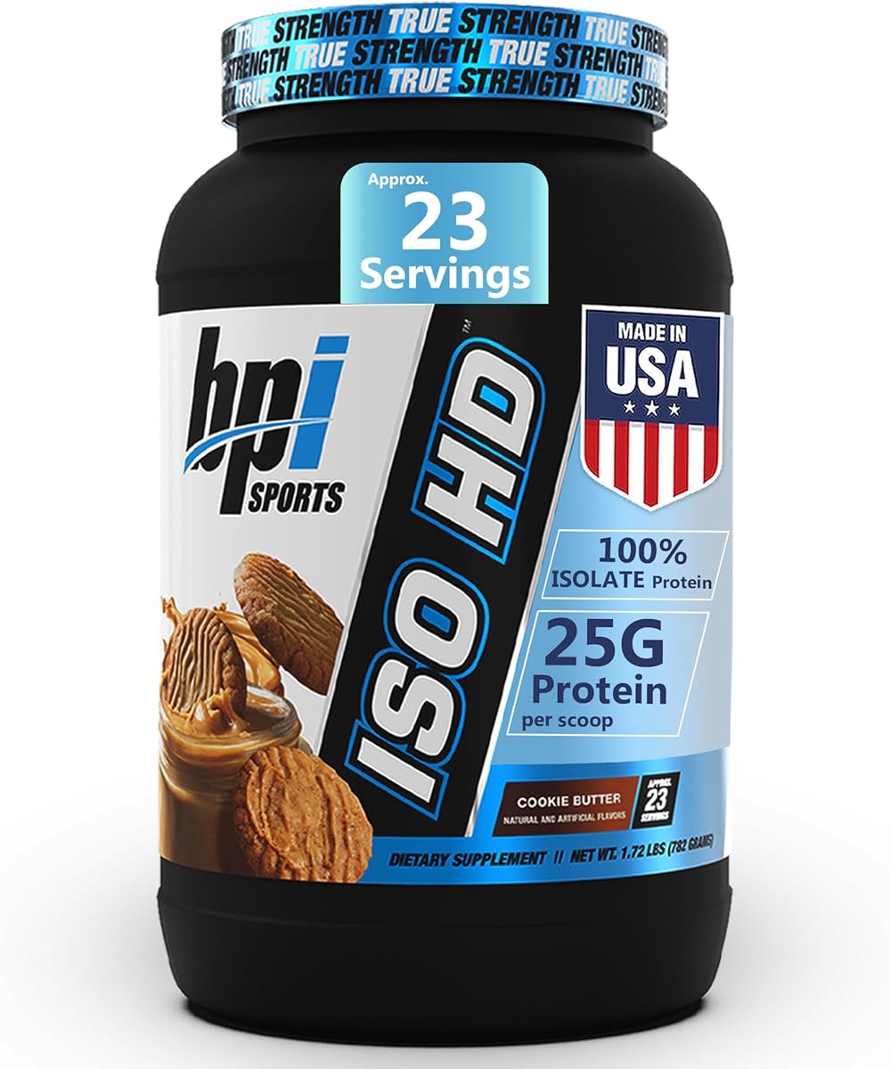 BPI Sports ISO HD Isolate Protein Powder – 100% Whey Isolate, Protein Powder for Muscle Gain - Cookie Butter - 1.6 Lb - 23 Servings