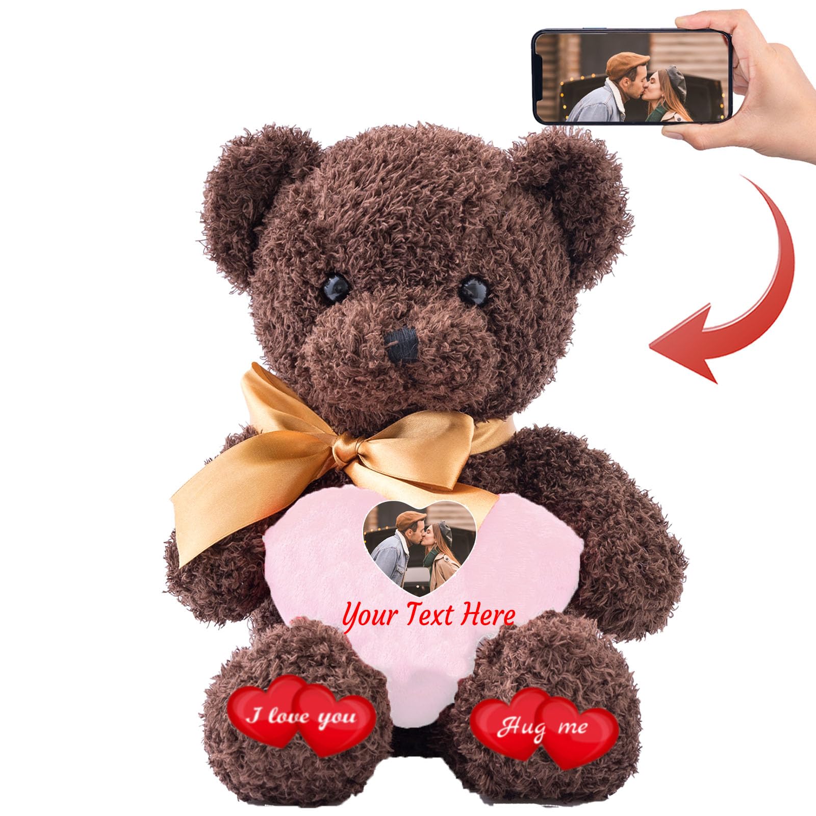 Personalisiertes Plüsch-Herz – Teddybär Mit Individuellem Text Oder Foto (20 Cm)