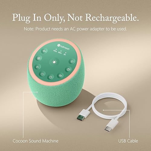 Miniatura 5 de Hotmoon Máquina de ruido blanco con 40 sonidos de alta fidelidad, máquina de sonido para dormir con funciones de memoria, 8 modos de iluminación,