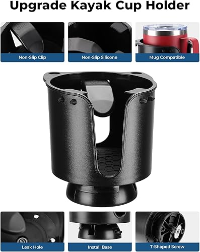 Miniatura 4 de KEMIMOTO Portavasos para kayak con montaje en riel, soporte para bebidas con clips antideslizantes, compatible con Yeti u otras botellas de 12 a 32