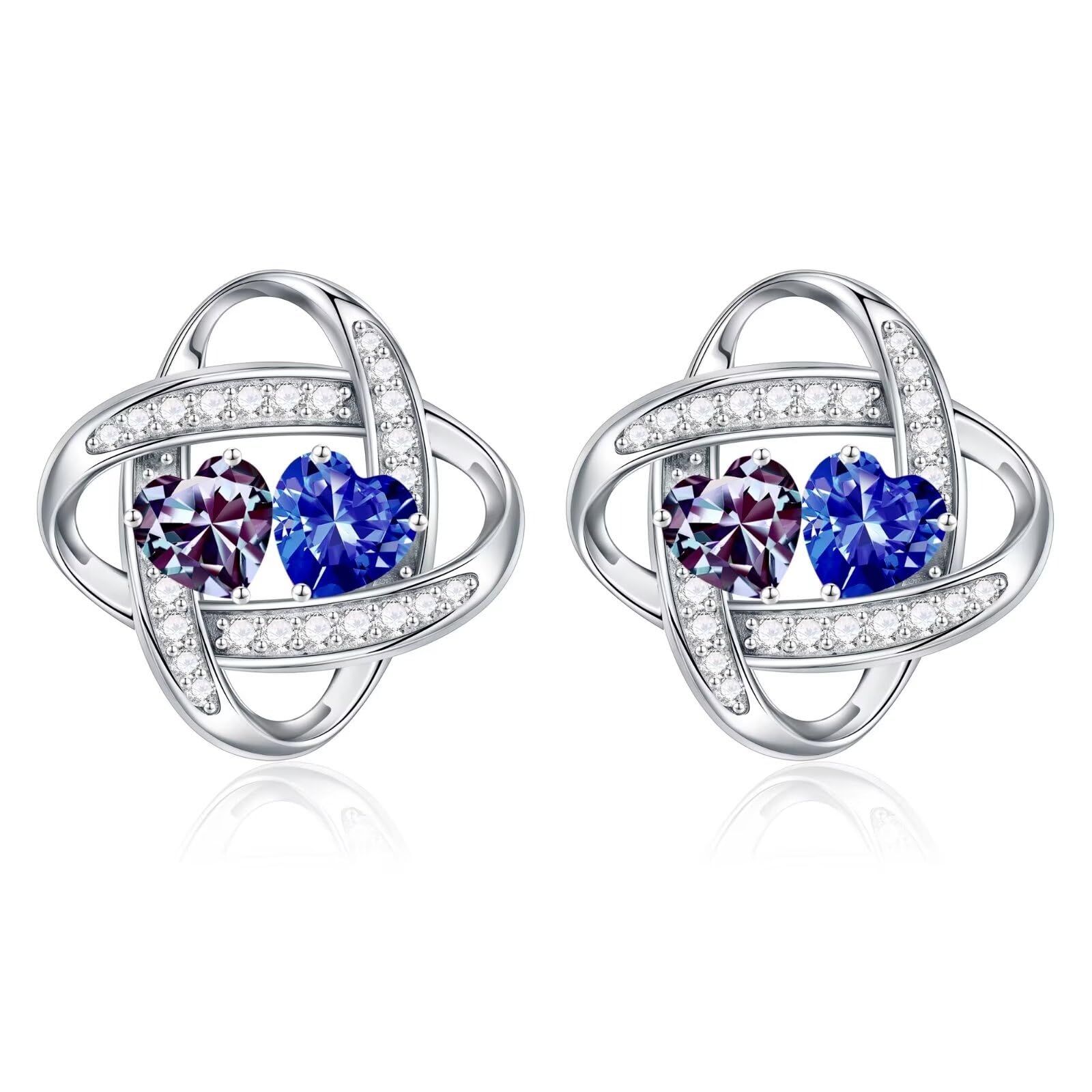 Iefil Double Birthstone Earrings for Women - 925 Sterling Silver Stud Earrings Anniversary Birthday Gifts for Women Jewelry