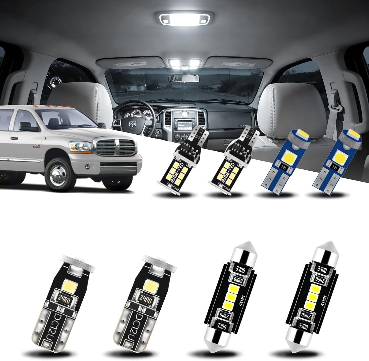 EASY EAGLE LED Interior Car Lights for 2003-2008-Dodge Ram-1500-2500-3500: 14 Piece Kit White LED Light Bulbs - Super Bright 6000K + Install Tool