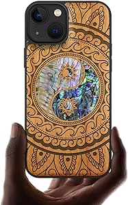 Carveit Designer Protective Case For IPhone 12 - Magnetic Cover With Wood Engraving & Shell Inlay - Compatible With IPhone 12 MagSafe - 6.1 Inch (Compass-Rosy - View #10