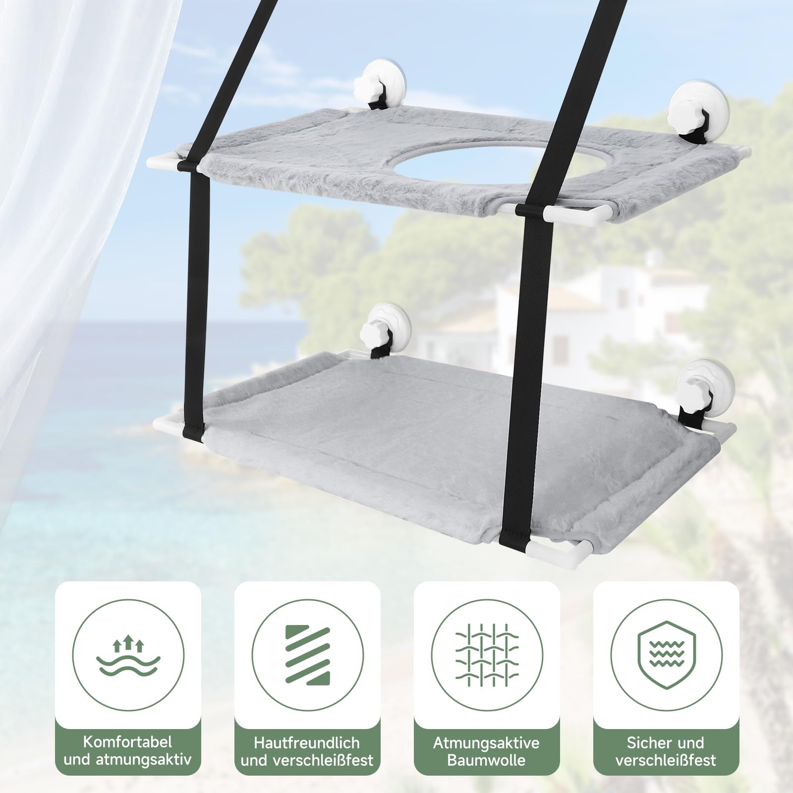 SAN LIKE Hamaca Gato Ventana de hasta 15kg, Tumbona para Ventana, Cama para Gatos y Mascotas, Hamaca Reforzada con Ventosa Fuerte