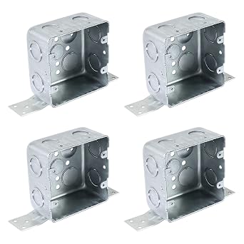 4 Packs 4" Square Electrical Box, 2-1/8 Deep Metal Electrical Box with Bracket, 1/2" & 3/4" Side Knockouts, Electrical Junction Box, Galvanized