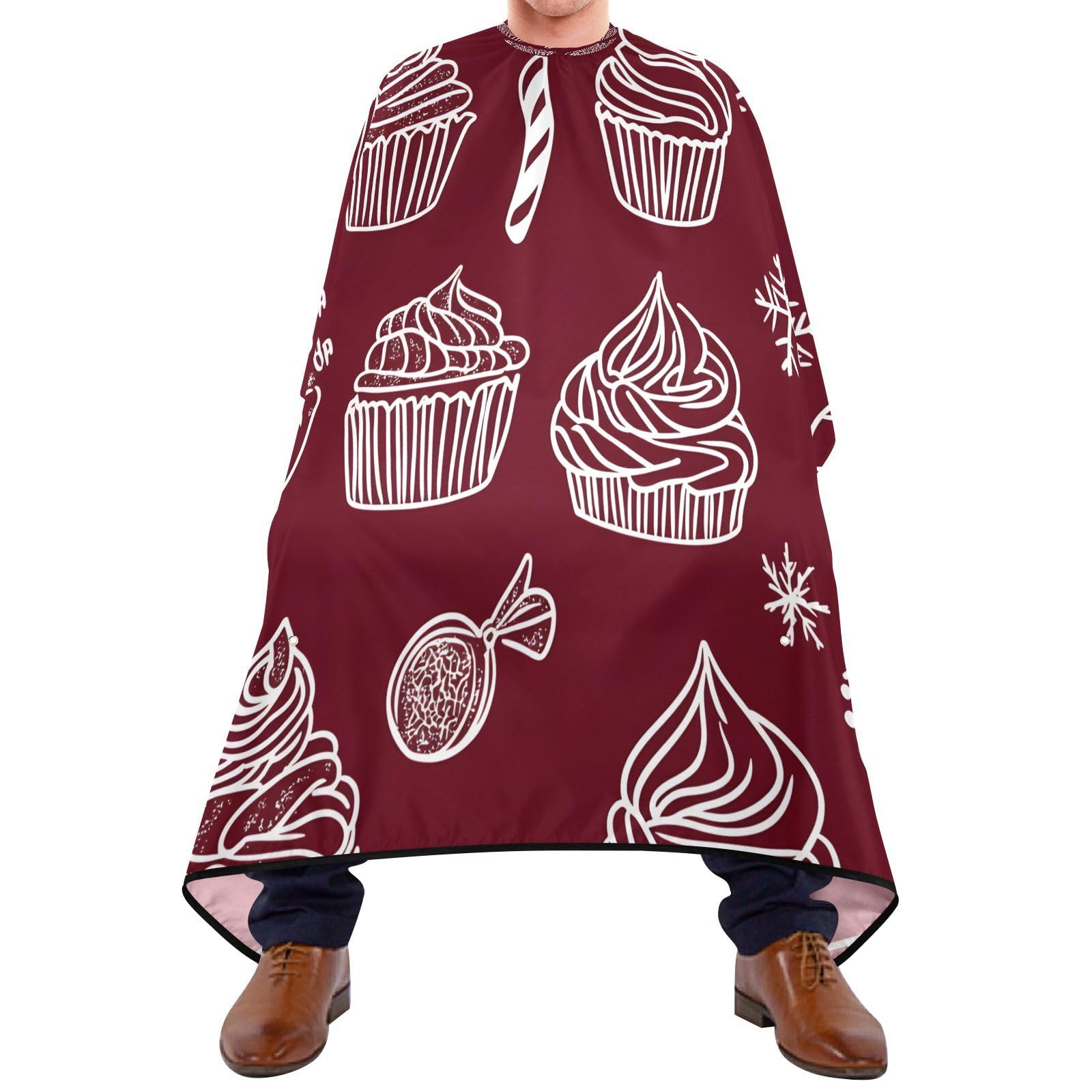 BOESI Doodle Snowflake and Cupcake Pattern Barber Shawl, Waterproof Haircut Shawl, Haircut Salon Apron, Shaving Bib, 55 x 65 inches