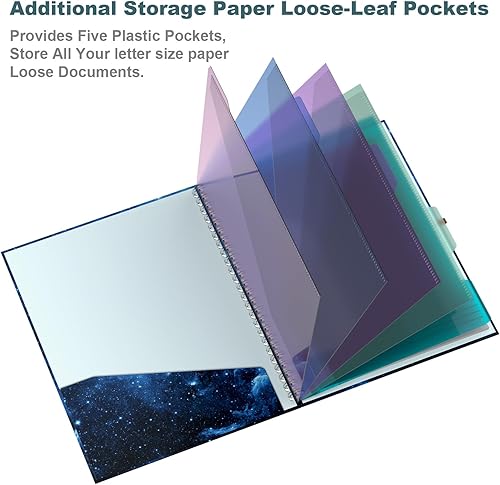 Miniatura 9 de Hongri Folio portapapeles con bloc de notas forrado recargable, portapapeles con 5 carpetas A4 de almacenamiento, 10 bolsillos, portafolio de