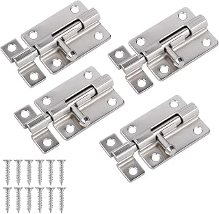 Door Security Slide Latch Lock, 3 inch Barrel Bolt with Solid Heavy Duty Steel to Keep You Safe and Private, Brushed Nickle Finish Door Latch Sliding Lock with Screws (Silver-4 Pack)