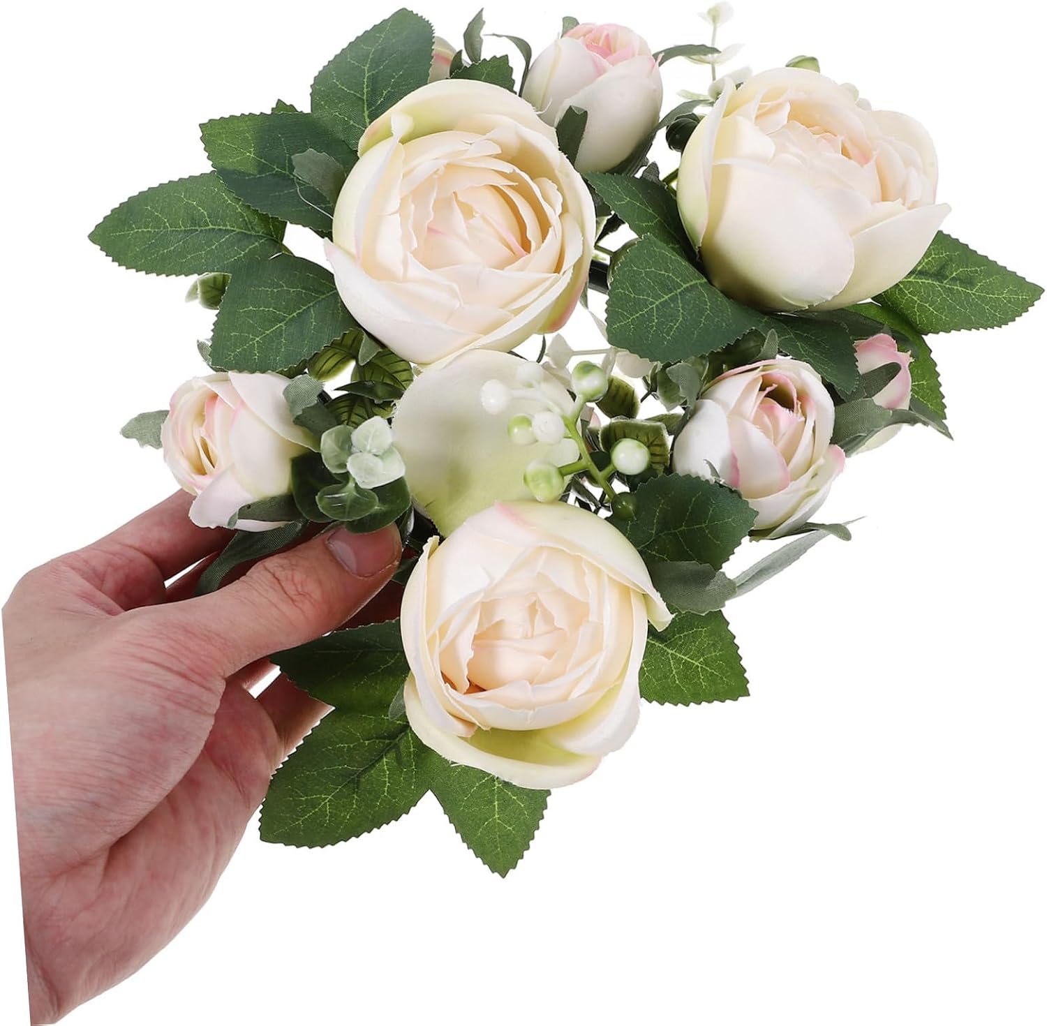 DECHOUS Artificial Rose Candle Ring Wreath Faux Rose Flower Candle Holder for Wedding Valentines Day Party Table Decor Compact Lightweight Realistic Texture Festive Centerpiece