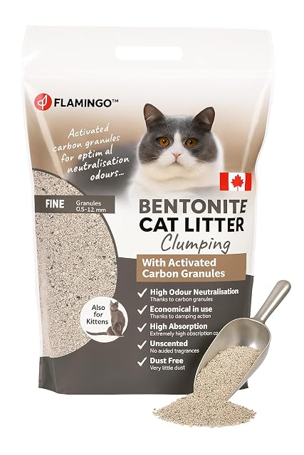 Flamingo Arena para Gatos - Arena aglomerante - Grano Extra Fino - 12L (12KG) para 10 semanas - Origen Canadá