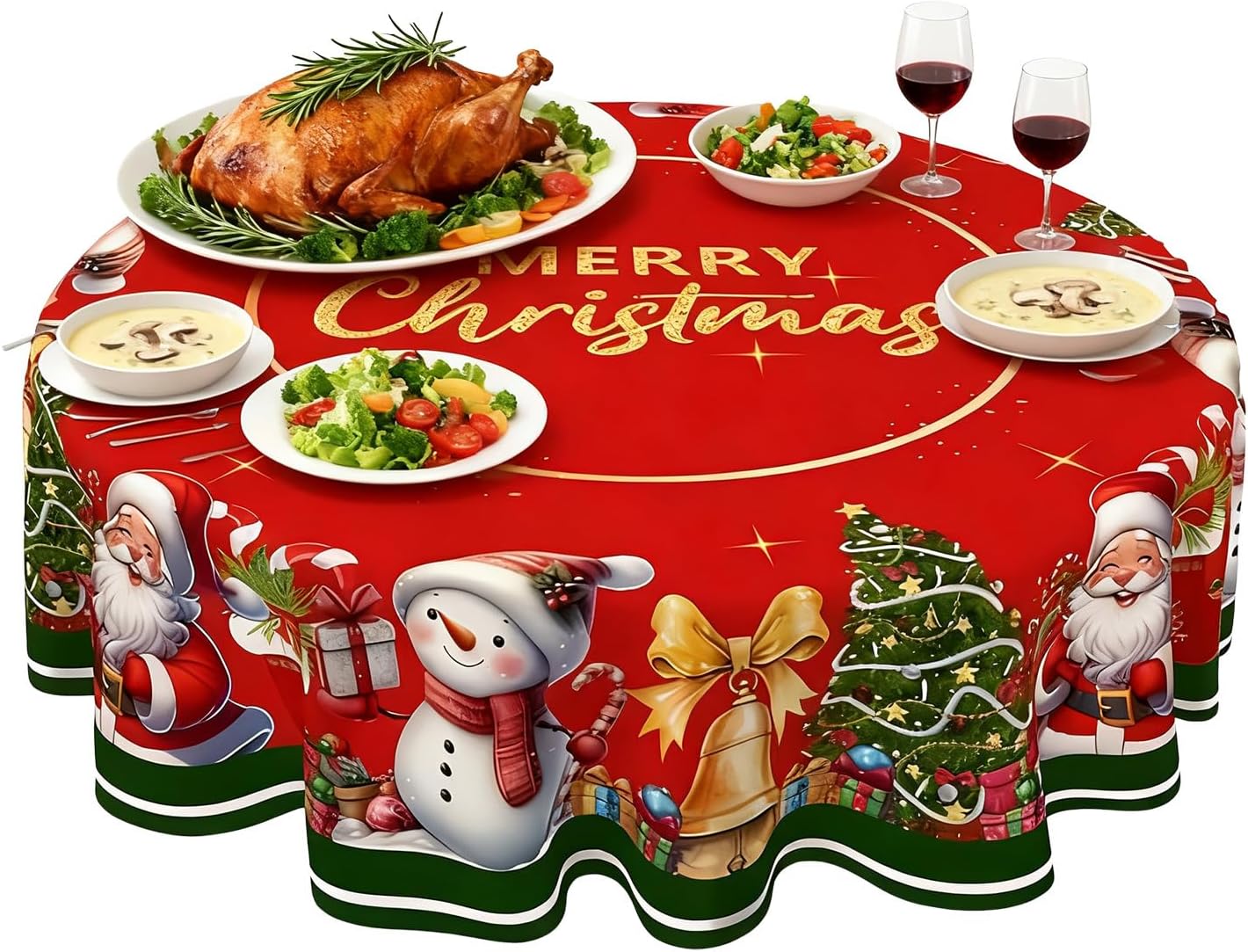 Nappe de Noël, protection de table ronde en polyester vintage pour salle à manger, cuisine, patio, fêtes de vacances, célébrations d&rsquo;automne, de Thanksgiving et d&rsquo;hiver, parfaite pour les repas de famille, les pique-niques,