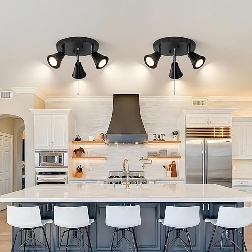 Miniatura 13 de SEEBLEN Iluminación direccional industrial de 3 luces con cadena de tracción de encendido/apagado, foco de techo redondo ajustable, luz de cocina