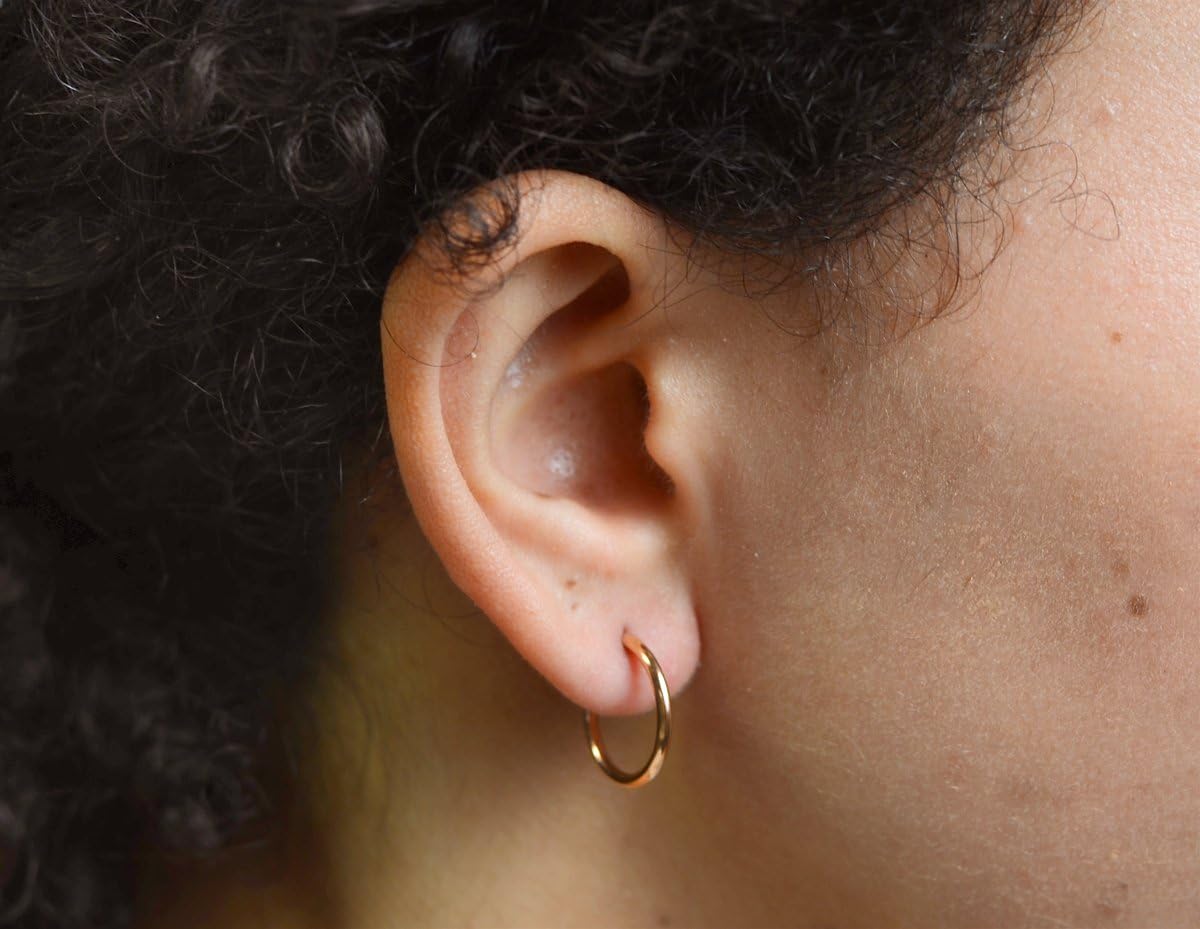 14k Rose Gold Continuous Endless Hoop Earrings, (1.5mm Tube)