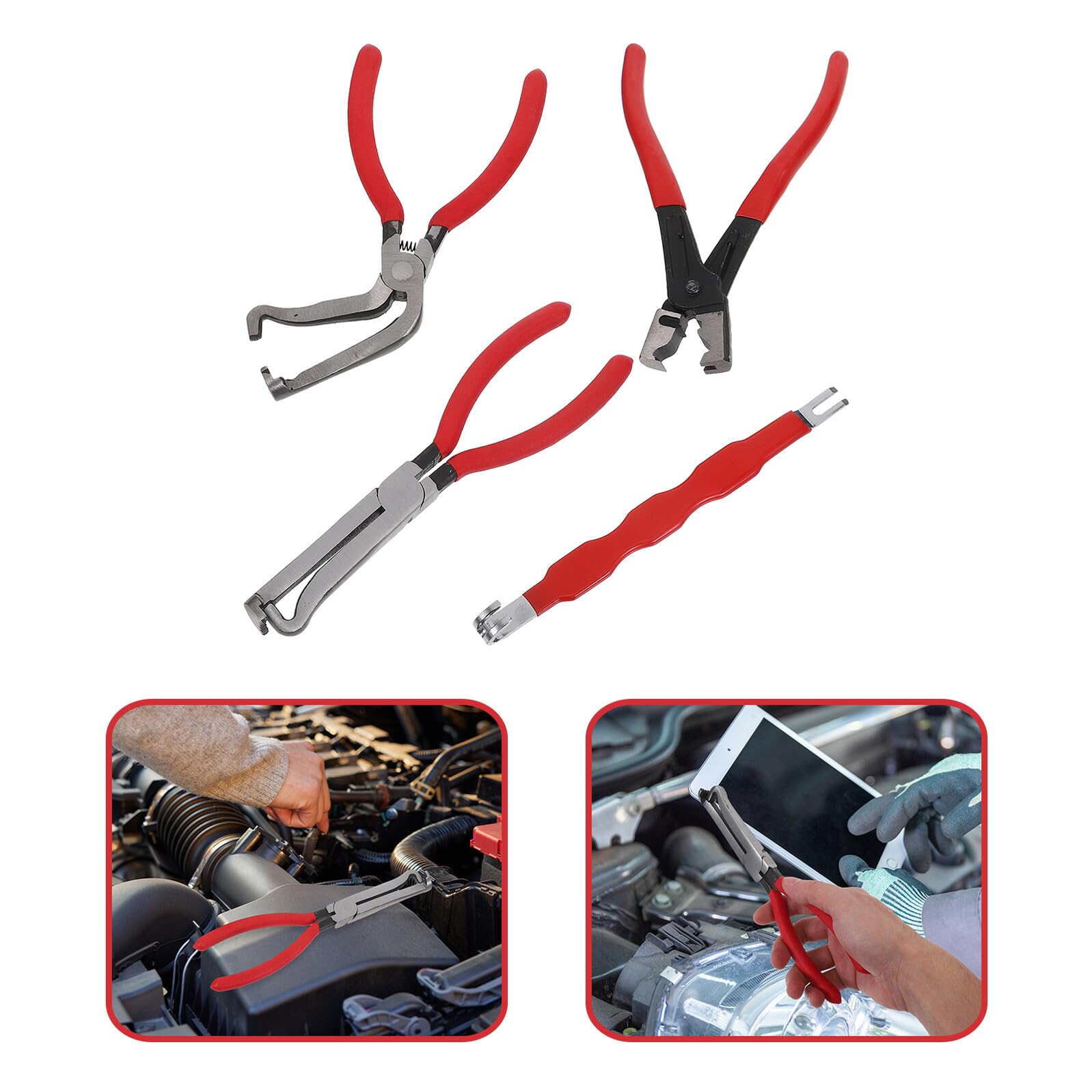 Didiseaon Set Pinze per Scollegamento Connettori Elettrici e Tubi Carburante Auto Camion SUV, Strumenti Finitura Cromata, Impugnature Ergonomiche e Design per Spazi Ristretti, Kit 4 Pezzi