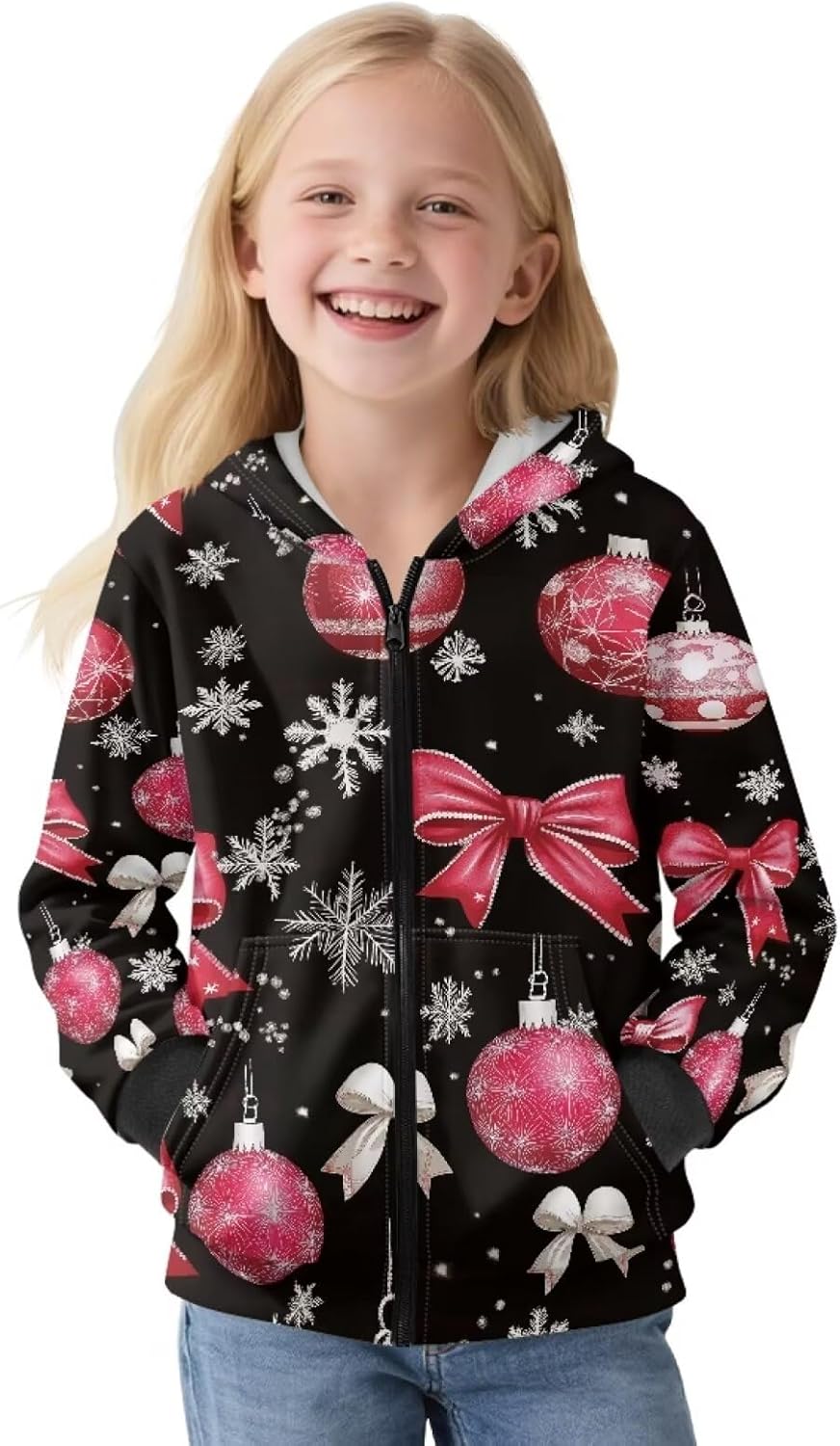 Christmas Sweatshirt Kids Zip Up Hoodies for Boys Girls Hooded Sweatshirt Size 6-16 Years