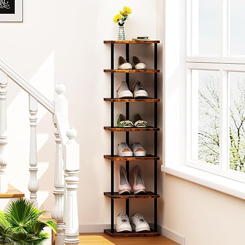 Miniatura 6 de Garden 4 you Zapatero organizador de 7 niveles, soporte de almacenamiento vertical moderno, torre de zapatos de esquina independiente, estante
