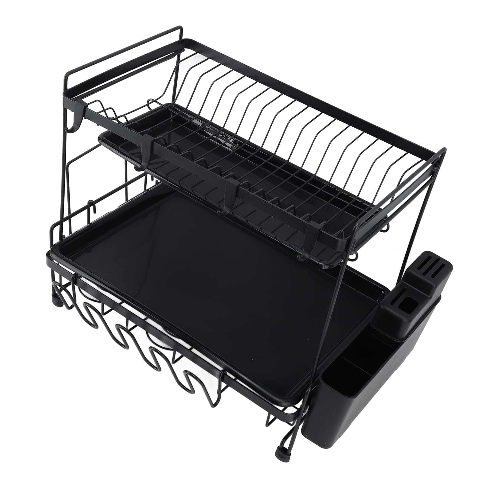 Étagère Pliable à 2 Couches pour Le séchage de la Vaisselle, égouttoir pour la Vaisselle avec Support pour ustensiles, étagère pour la Vaisselle en Fer et en Plastique de Grande ca