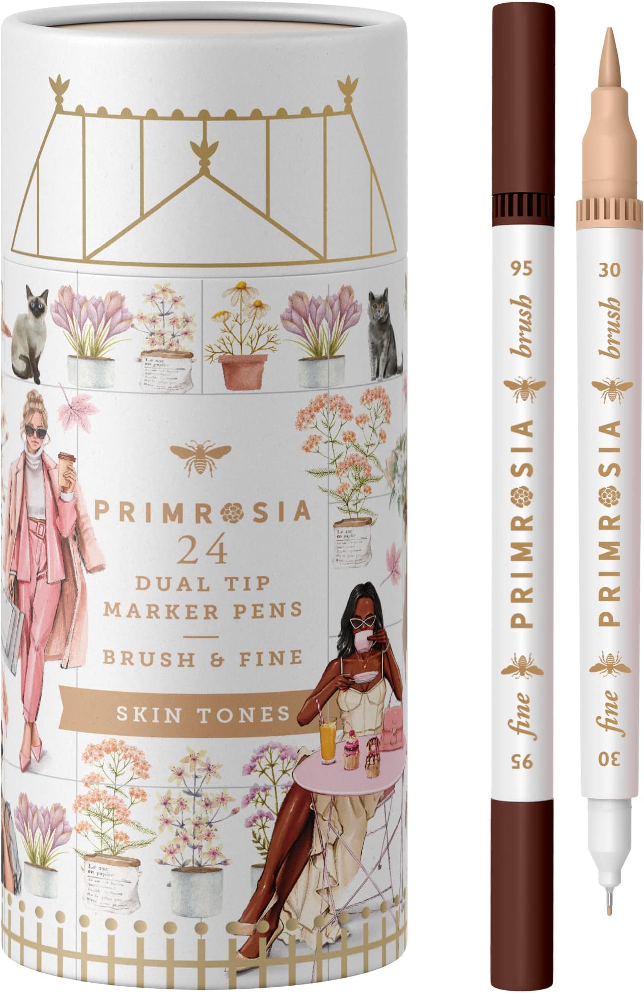 24 Skin Tones Dual Tip Marker Pens, Hair and Portrait Watercolor Sketch Set – Fine and Brush Ends, Art Supplies for Coloring, Sketching and Drawing