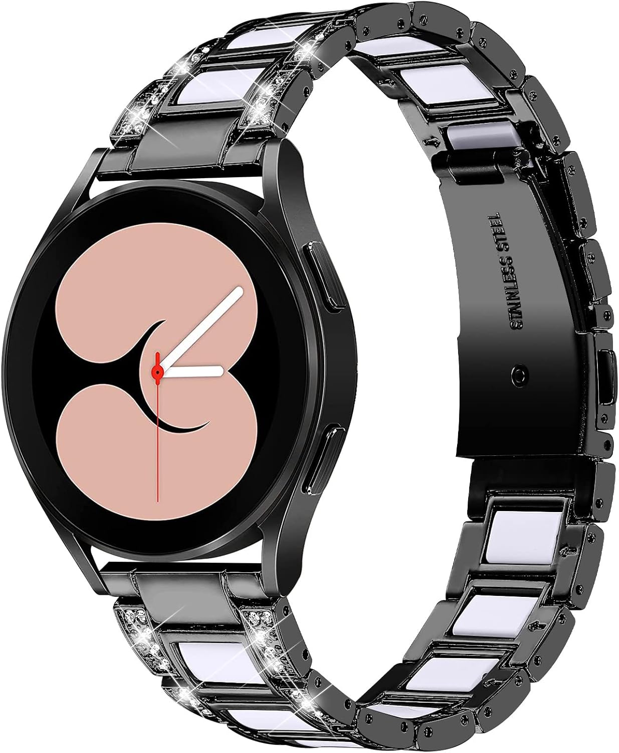 Galaxy Watch 4 Classic Bands 46 mm, 20mm Stainless Steel Rhinestone Bracelet Resin Replacement Bands Compatible for Samsung Galaxy Watch 42mm/Watch 3 41mm (A07)