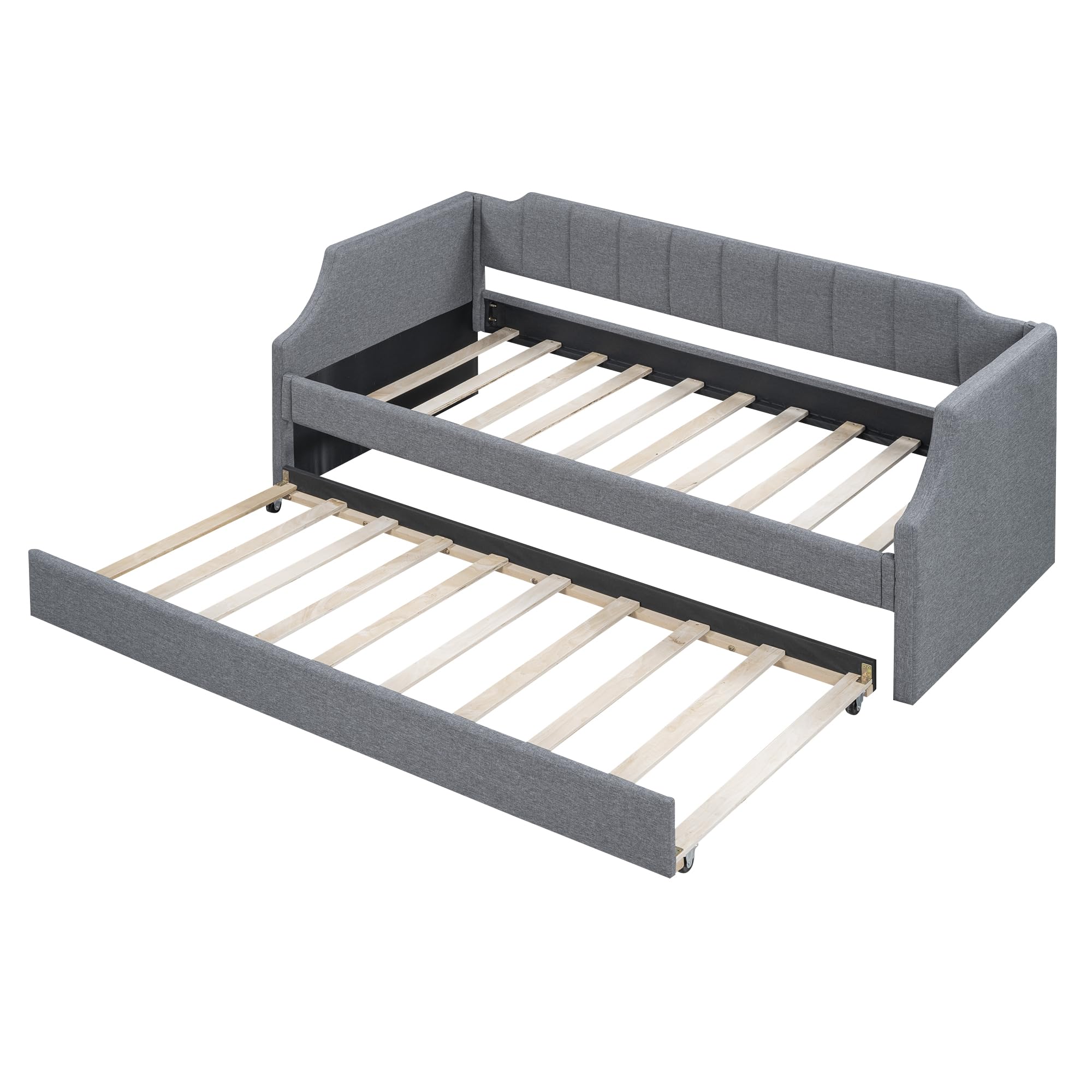 Azkoeesy Sofá Cama tapizado con Cama Nido, 90x200 cm, Cama Doble, Cama de Invitados, para niño y Adulto, máx. 120 kg, Funda de Lino, Color Gris (sin colchón)