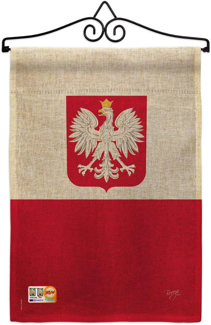 Poland Burlap Garden Flag Set with Stand Regional Nationality Nation International World Country Particular Area Small Decorative Gift Yard House Banner Double-Sided Made In USA 13 X 18.5