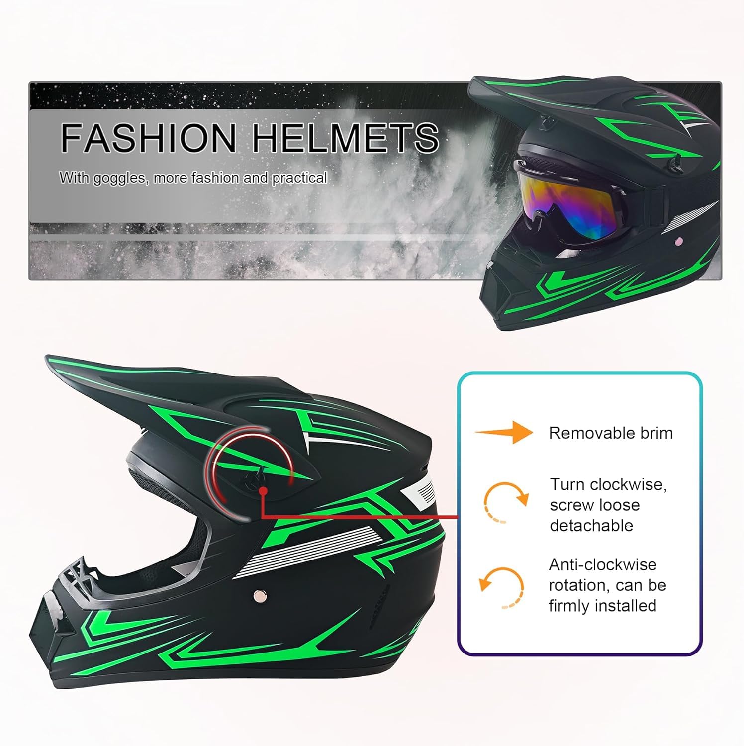 Casco Integral de Motocross para Jóvenes con Gafas Mascarilla Guantes, Cara Completa MTB Enduro Karting Casco de Moto, Unisexo BMX Carreras Quad Dirt Bike Chocar Casco G S