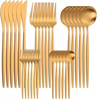Vaisselle 30pcs Mat Noir Couverts de Couverts de coutellerie de mariée coutellerie Set Lave-Vaisselle SOI Simplicité (Color : Matte Gold)