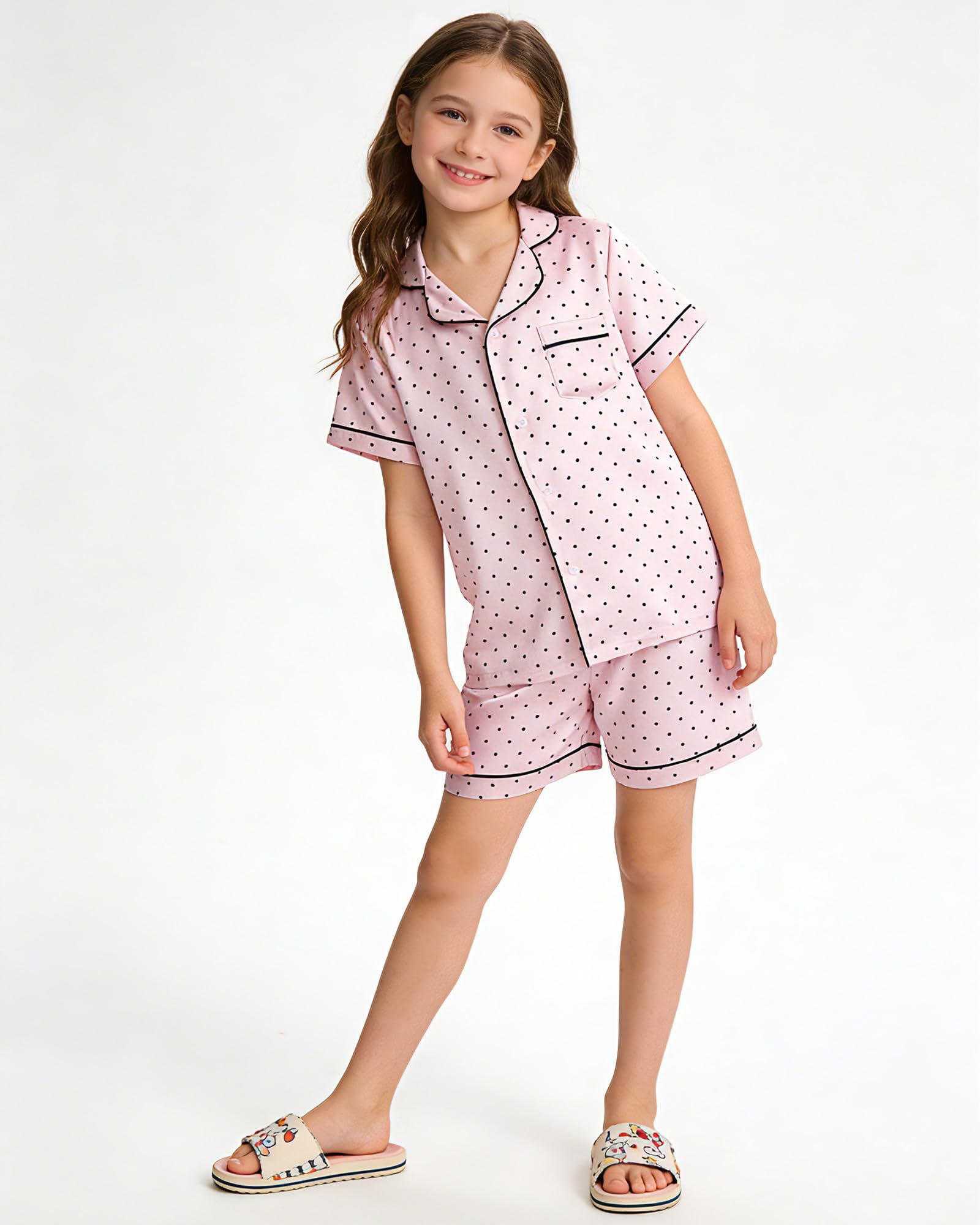 Satin Schlafanzug Mädchen Kinder Kurz Langarm Pyjama Set Dünnen Und Glatt wie Seide