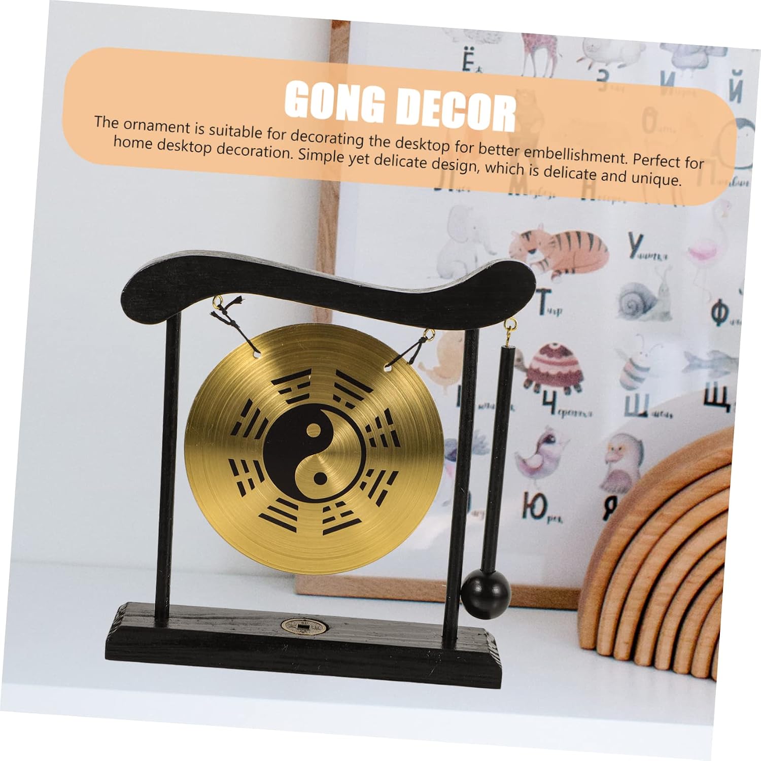 Holibanna Alloy Gong Gong Stand for Desktop Chinese Decor Vintage Craft Home Ornament Feng Shui Bell