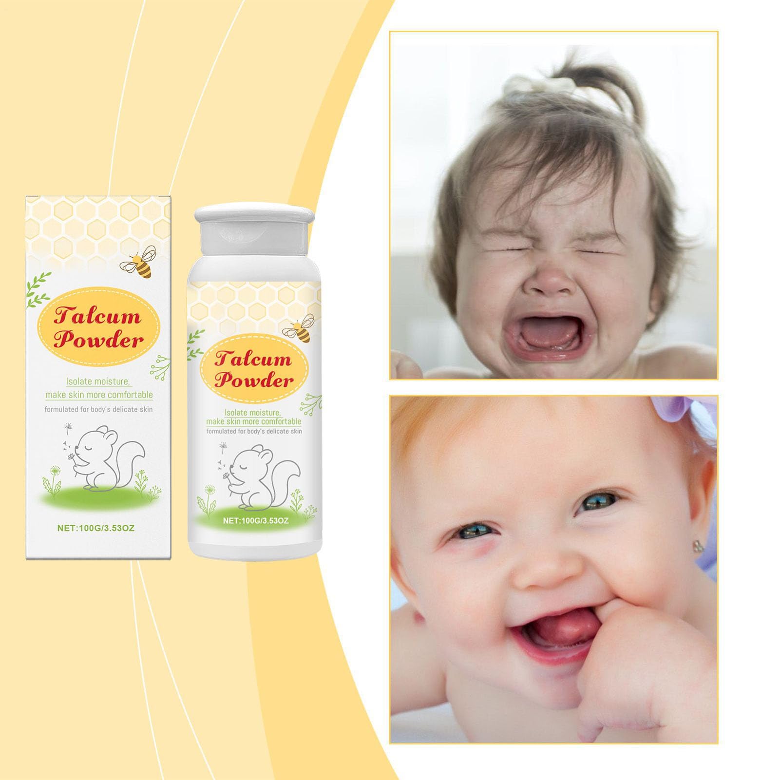 Polvo para bebé, polvo de 100 g, fórmula de almidón de maíz para alivio calmante, cuidado para la piel delicada, seguro y no irritante, ideal para después de la ducha y uso de día/noche para