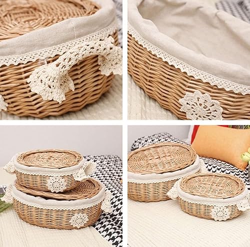 Miniatura 6 de HNXUPU Forro de encaje con tapa, cesta de almacenamiento de mimbre de sauce pastoral, caja de almacenamiento, decoración de estantes, manualidades