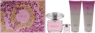 Versace Versace Bright Crystal 3oz EDT Spray, 3.4oz Perfumed Body Lotion, 3.4oz Perfumed Bath and Shower Gel, 5ml EDT Splash Mini Women 4 Pc Gift Set
