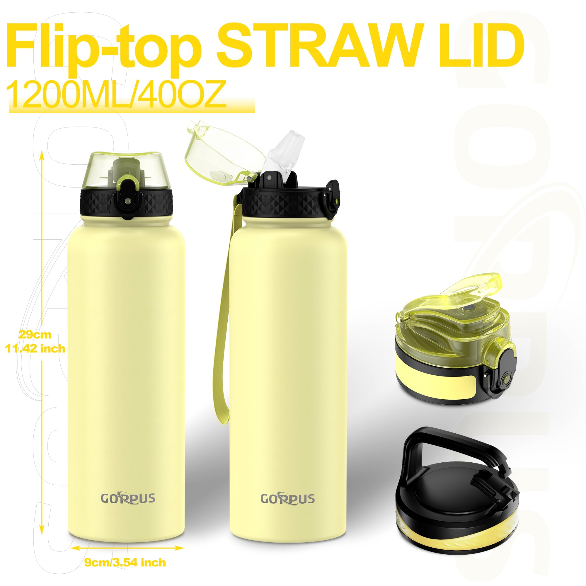 GOPPUS 1.2L/40oz Stainless Water Bottle with Straw Double Wall Insulated Bottles with Strap Large Vacuum Thermal Flask Leakproof Keep Cold Drinks Bottles with Flip Top Lid for Men Women BPA Free - Image 4