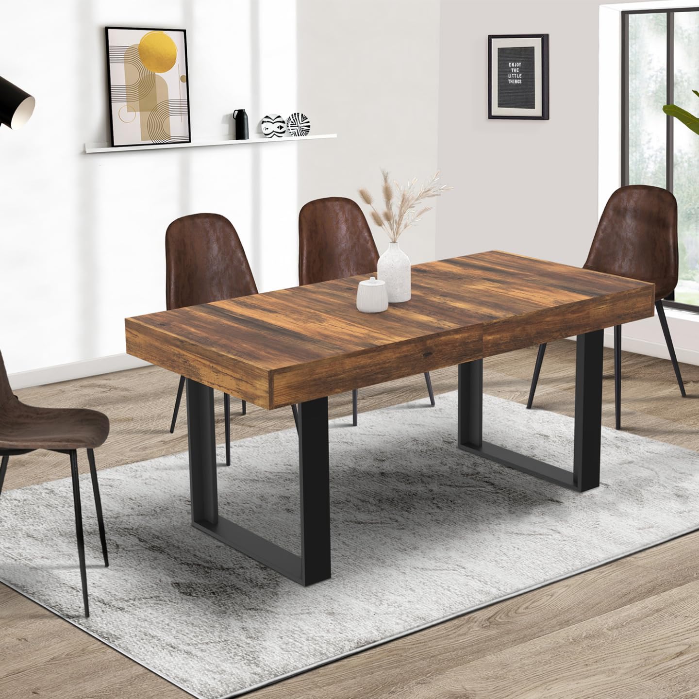 IDMarket - Mesa de comedor extensible rectangular Phoenix Bandeja Hawkins 4-8 personas, madera oscura, 160-200 cm