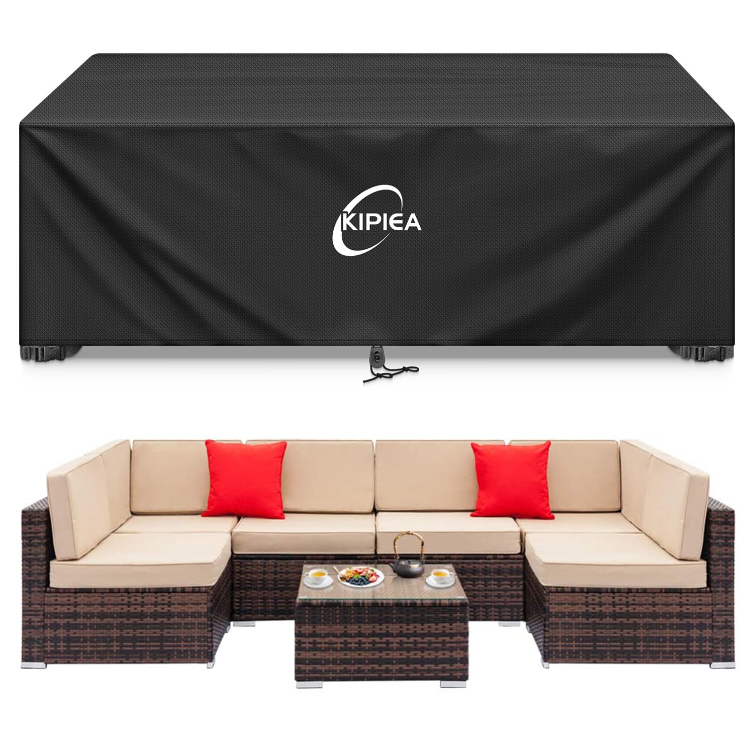 Kipiea Patio Furniture Covers Waterproof Winter, Heavy-Duty 420D Outdoor Patio Table Set Covers, Rectangular Outdoor Sectional Couch Covers (78" L x 58" W x 28" H) — view 40